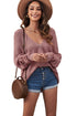 Zipper V-Neck Dropped Sleeve Hooded Solid Sweater